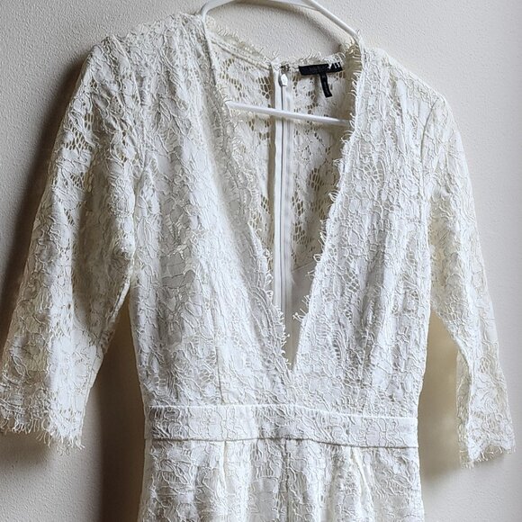 bobi Black Cream Lace Deep V-Neck Romper Set Size XS - Picture 2 of 16